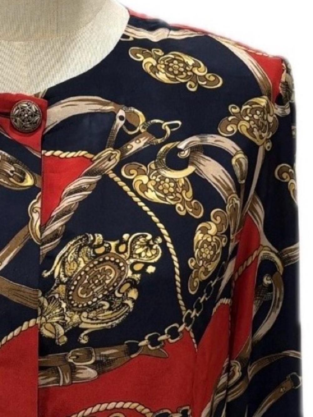 Stephanie Andrews Vintage 100% Silk Red/Black/Gold Button Up Blouse S - Picture 3 of 7